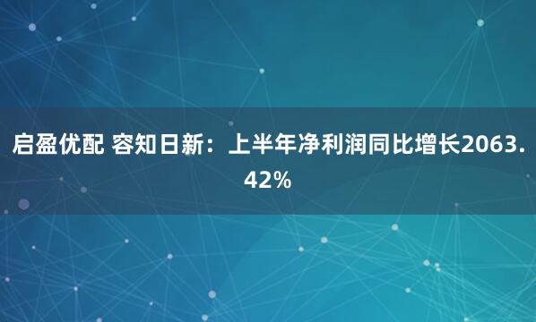 启盈优配 容知日新：上半年净利润同比增长2063.42%
